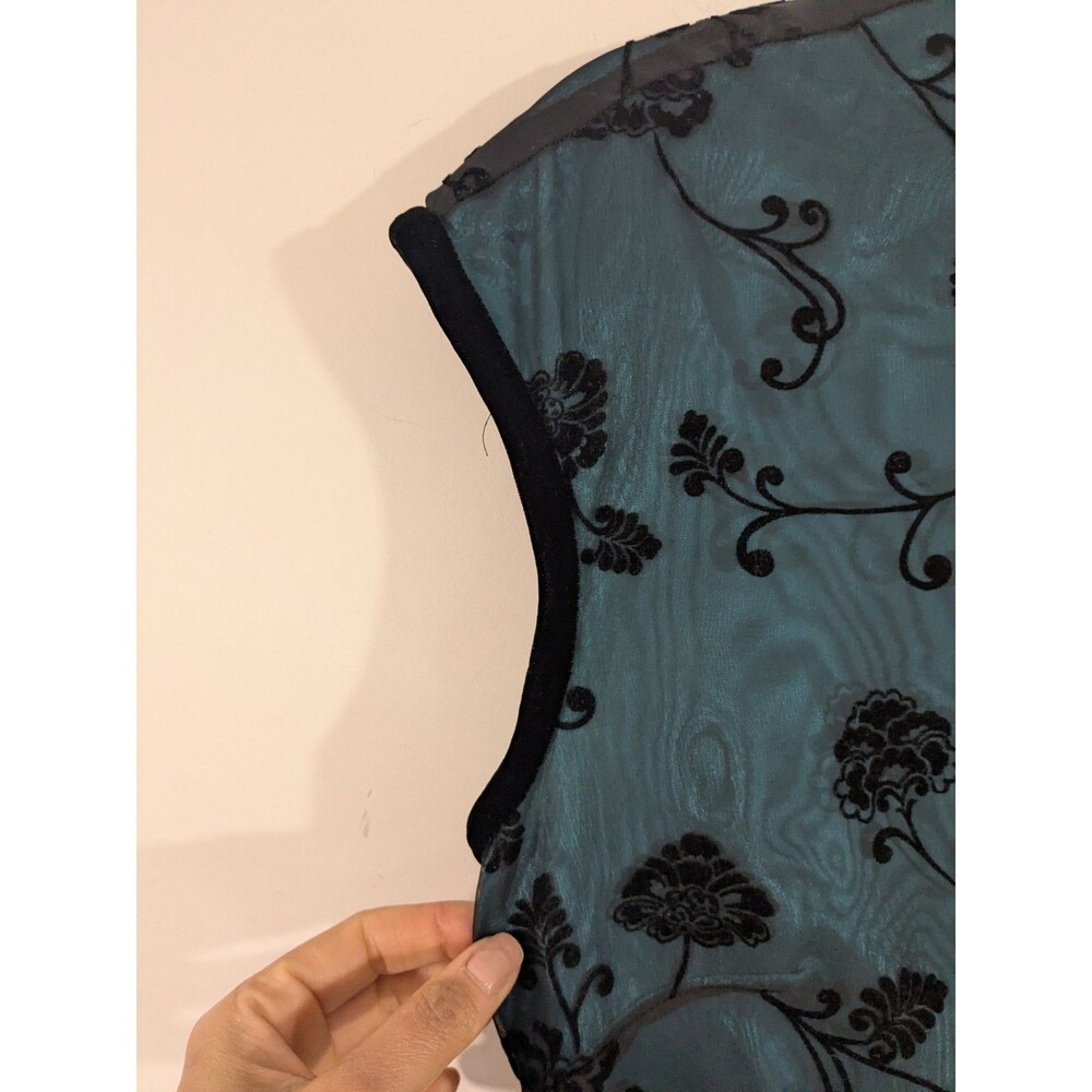 Vintage Dark Green Burnout Velvet Asian Inspired Mandarin Collar Maxi Dress Sz 8 - Picture 6 of 9